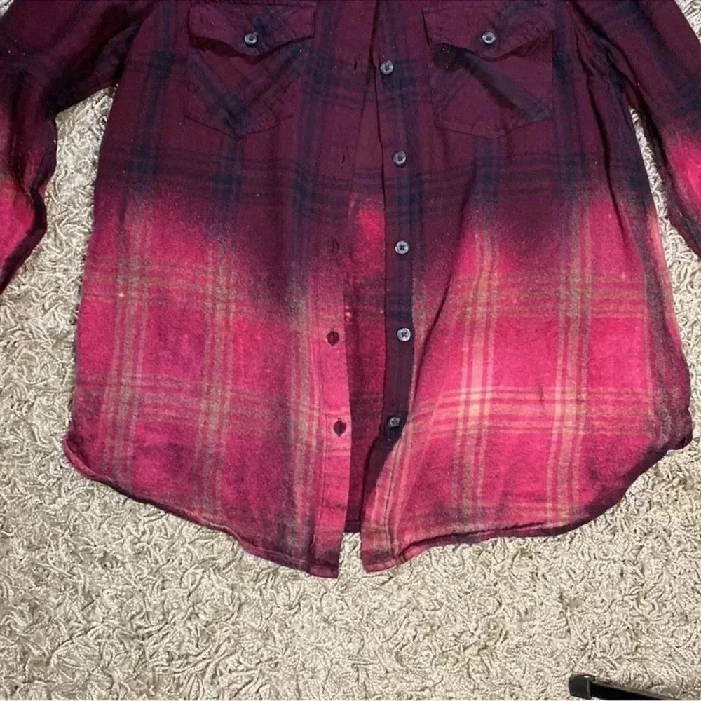 Jessica Simpson Bleached Repurposed Dark Red flannel with horse graphic-Size Med - Picture 8 of 8